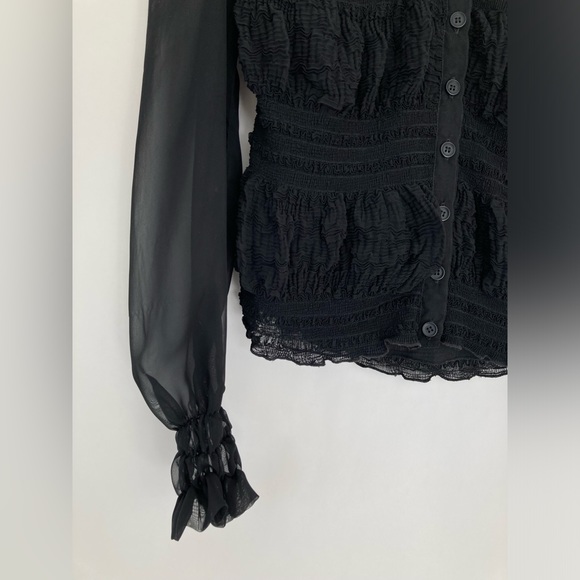 Philippe Adec Paris Ruffle Shirred Romantic Poetic Sheer Blouse Button Sexy Sz 6 - Picture 3 of 7